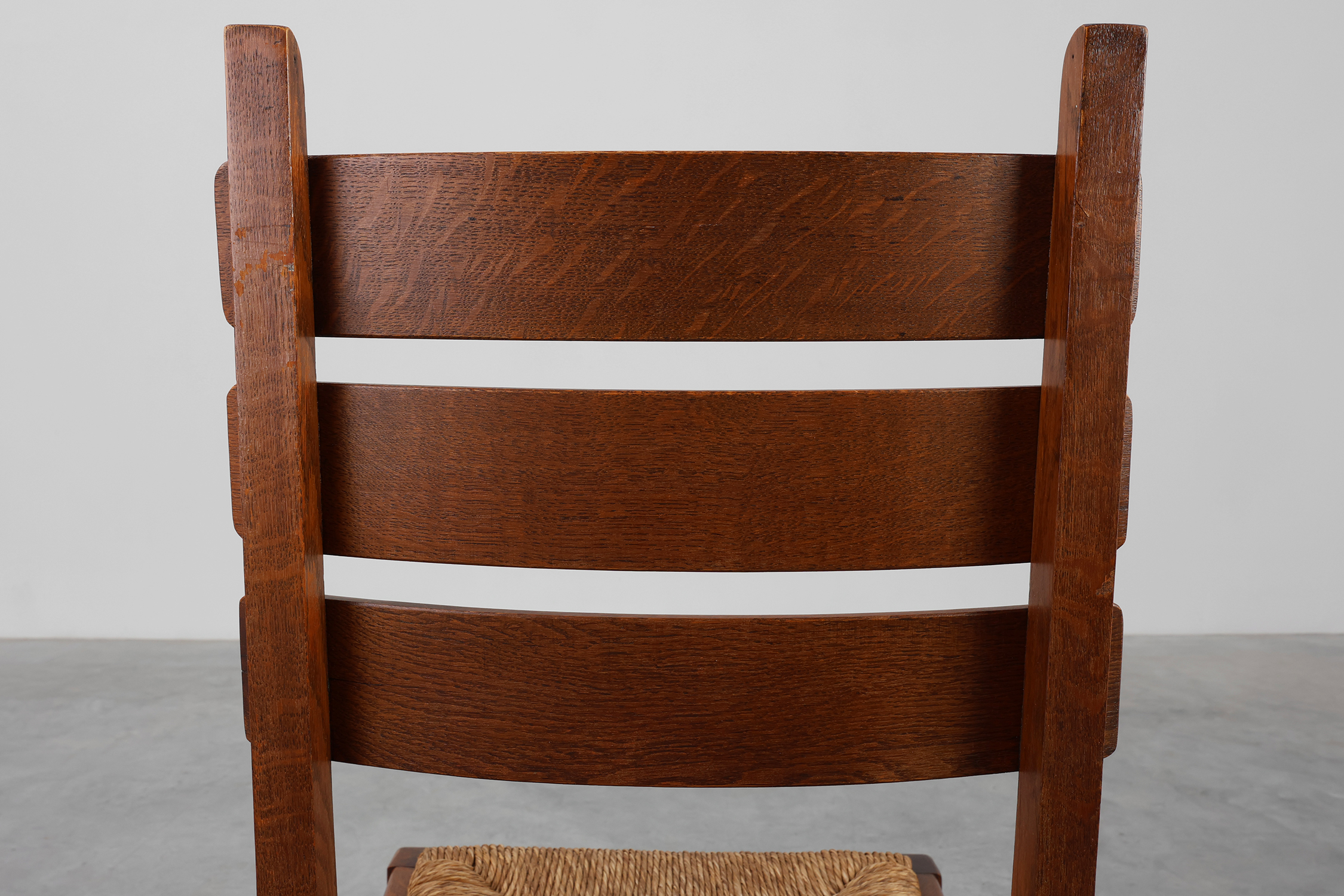 Pair of Mid-Century Brutalist Oak and Wicker Chairs, Belgium, 1960thumbnail